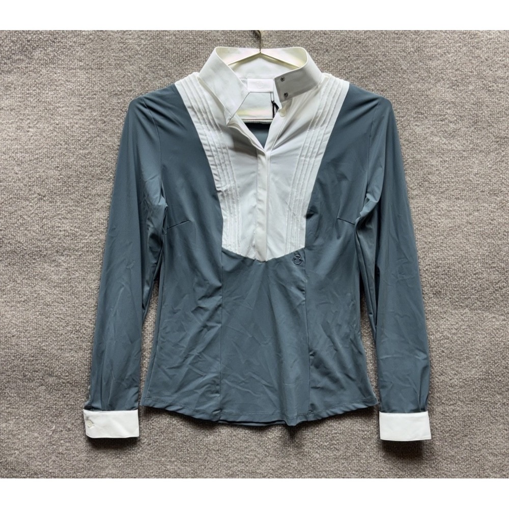 Cavalleria Toscana American Long Sleeve Show Shirt Womens Small Gray White NEW